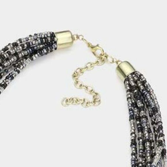 Multi Strand Black Seed Beaded Necklace Set - Picture 4 of 7